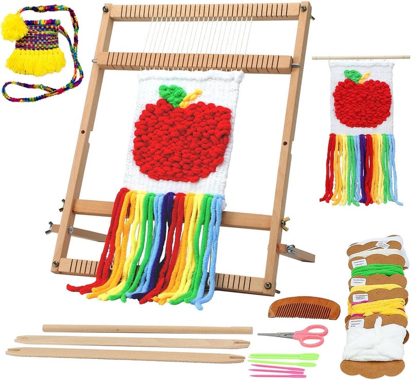 Parrovel Weaving Loom for Beginners Adults/Kids and 1 Set of Weaving Works Complete Yarn Kit with Detailed Friendly Instructions, Parents and Children in The Holiday Experience Weaving Brings Fun_Apple Bag - Image 1